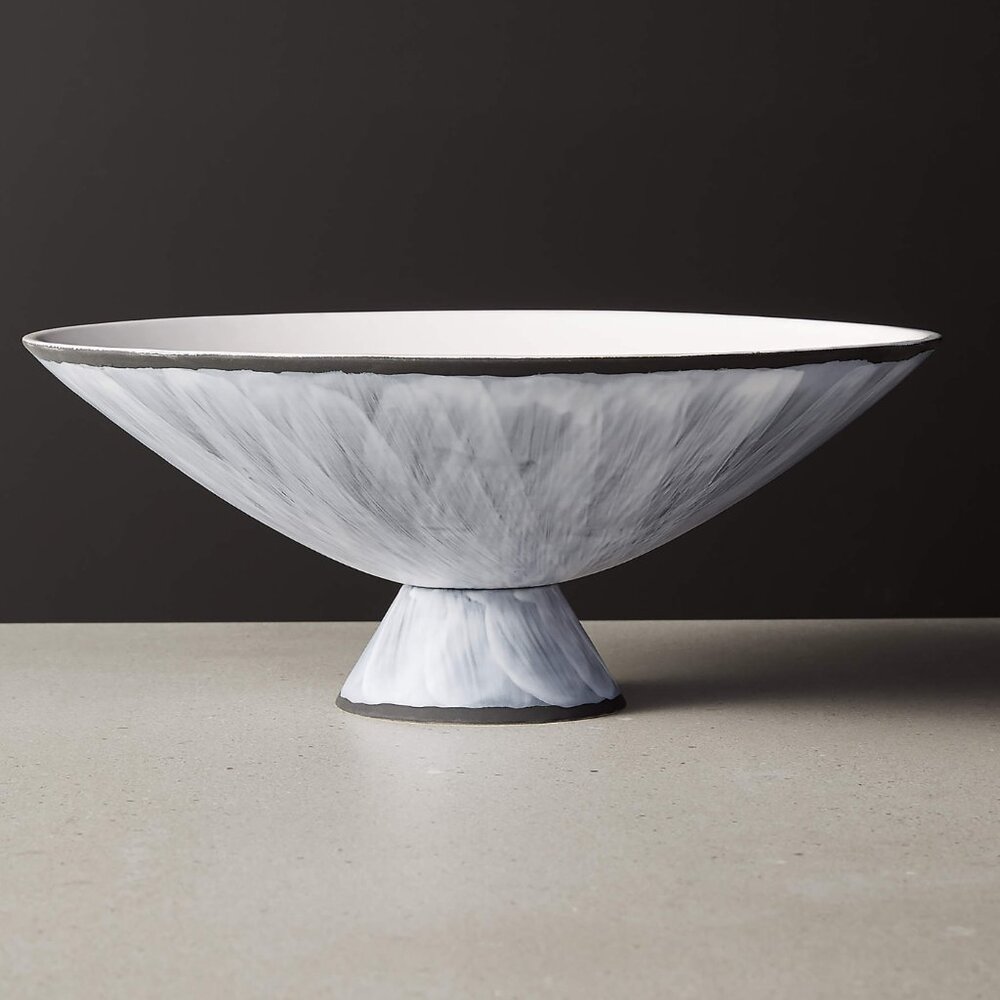 CB2 Overlap White Glazed Footed Serving Bowl Black White Decor Crate & Barrel